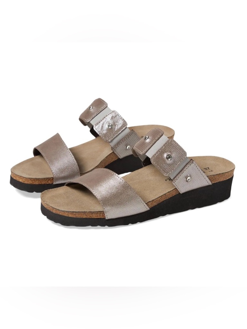 Naot Ashley Gold Leather Slide Sandal Rhinestone Studded US Size 5.5 / Euro 36